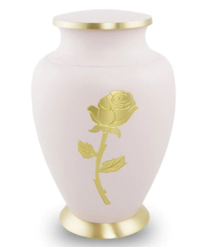 Soft White Metal Urn /w Flower